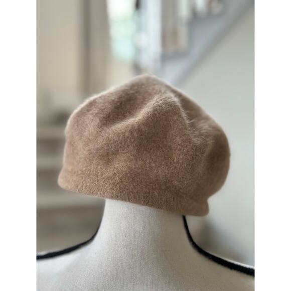 Tan Angora Wool Blend Fuzzy Beret - Picture 1 of 6
